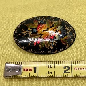 Vintage Hand Painted Lacquer Brooch Pin